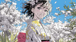 満開の桜の木の下を歩く若い女性｜6944853-17582