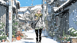 雪の積もる田舎道を歩いている若い女性 | 6933113-13097