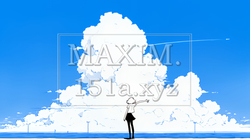 夏の海と入道雲と若い女性（シンプルな色使い） | 6936479-10811