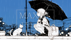 雨の中を歩く女性（シンプルな色使い）｜7029331-9229