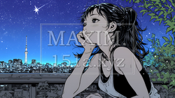 星空を眺めている若い女性