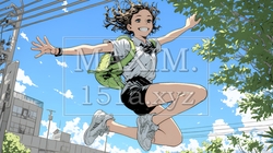 喜びにあふれ、軽やかにスキップする若い女性 | 6951155-16993