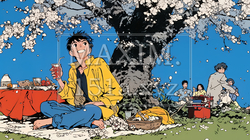 満開の桜の下で仲間たちと花見宴会｜6960064-10404