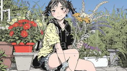 花がたくさん咲いている家にすむ若い女性