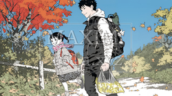 紅葉の小径を仲良く歩く少女と父親｜