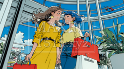 女友達と一緒にショッピングモールを歩き回る若い女性 | 6984031-16776