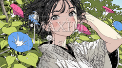 アサガオと浴衣姿の若い女性 | 6986252-9712