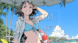 南国の海岸にビキニ姿でいる若い女性