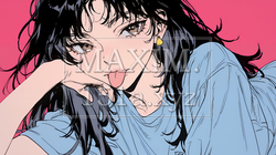 舌を出しておどけている若い女性