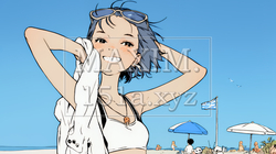 夏休みの思い出：友達と海水浴に行く（シンプルな色使い）