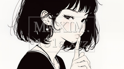 指を唇に当てて「シーShh」というジェスチャーをしている女性（シンプルな色使い） | 7025579-13222