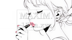 化粧をしている（口紅をつけている）若い女性（シンプルな色使い） | 7031109-12172