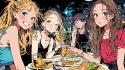 女子会：気の合う女友達が集まり、酒を交わし、おいしい食事をしながら、仕事の話や恋バナをしている | 7039655-5057