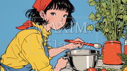 なれない料理に奮闘中の若い女性 | 7052382-5999
