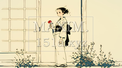 浴衣姿で夕涼みをしている若い女性（シンプルな色使い） | 7053249-16339