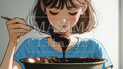 バレンタインプレゼント用のチョコレートを一生懸命作っている若い女性