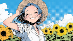 夏の晴天の日、ひまわりの畑を散策している若い女性｜7198067-8774