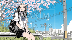 満開の桜の木の下を歩く制服姿の女子高生