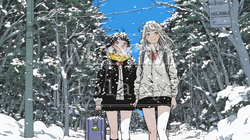 雪の日に友達と通学する女子高生 | 7083832-13077