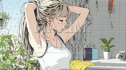 朝支度：洗面所で髪をまとめている若い女性 | 708917-15536