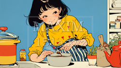 バレンタインプレゼント用のチョコレートを一生懸命作っている若い女性 | 7090378-14854