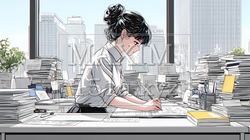 オフィスのデスクで、入念に書類をチェックする女性 | 7090378-16649