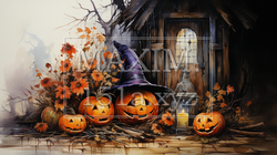 ハロウィンをイメージした古い屋敷の水彩画 | 7096520-18544