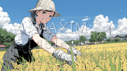 田んぼで農作業をしている女性 | 710907-10561