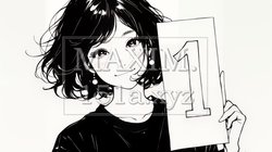 数字の「1」を掲げている若い女性（シンプルな色使い） | 7112607-15488