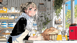 近所のパン屋で焼きたてパンを買う若い女性 | 7115403-16196