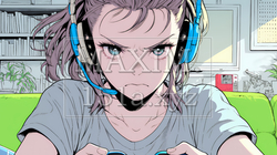 対戦型テレビゲームに没頭している若い女性 | 7127172-13436