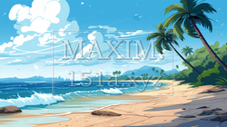 南国の島の浜辺と青い空のイラスト | 7130050-20081