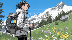 ソロハイキング（ソロ登山）を楽しんでいる若い女性 | 7135000-10387