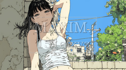 強烈な日差しでヘトヘト状態の女性（シンプルな色使い） | 7137937-11016