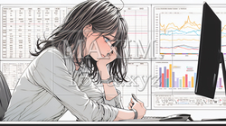 金融市場の急激な変動で頭を抱えている女性 | 7155871-16485
