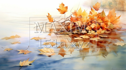 水面から見た紅葉：水彩画 | 7158218-18527