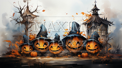 ハロウィンをイメージした古い屋敷の水彩画 | 7165225-18545