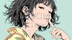 指を唇に当てて「シーShh」というジェスチャーをしている女性 | 7187093-13218