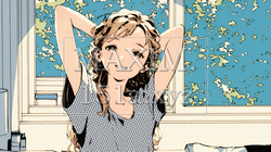 朝の目覚ましを止めて伸びをしている若い女性 | 7187542-15517