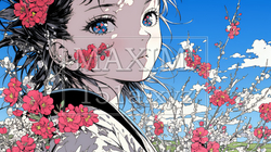 満開の梅の花と和服姿の若い女性 | 719247-14724