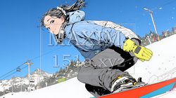 スノーボードを楽しんでいる若い女性 | 7199854-13383