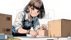 引っ越しの荷造り・荷解きをしている若い女性 | 7204079-14945