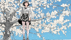 満開の桜の木の下を歩く若い女性｜7149213-7374