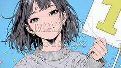 数字の「1」を掲げている若い女性 | 7208361-15452