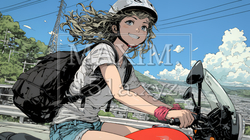 バイクに乗っている若い女性 | 7210005-9819