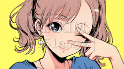 ウィンクしている女性：ピースサイン