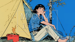 ソロキャンプを楽しんでいる若い女性 | 722845-9683