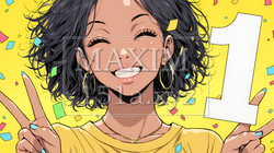 数字の「1」を掲げている若い女性 | 7229524-15462