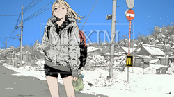 雪解けでぬかるんだ道を歩く若い女性 | 7246966-14999