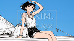 夏休みの思い出：漁師町への一人旅（シンプルな色使い）